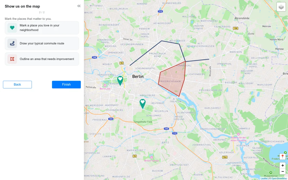 Respondents answer on an interactive map